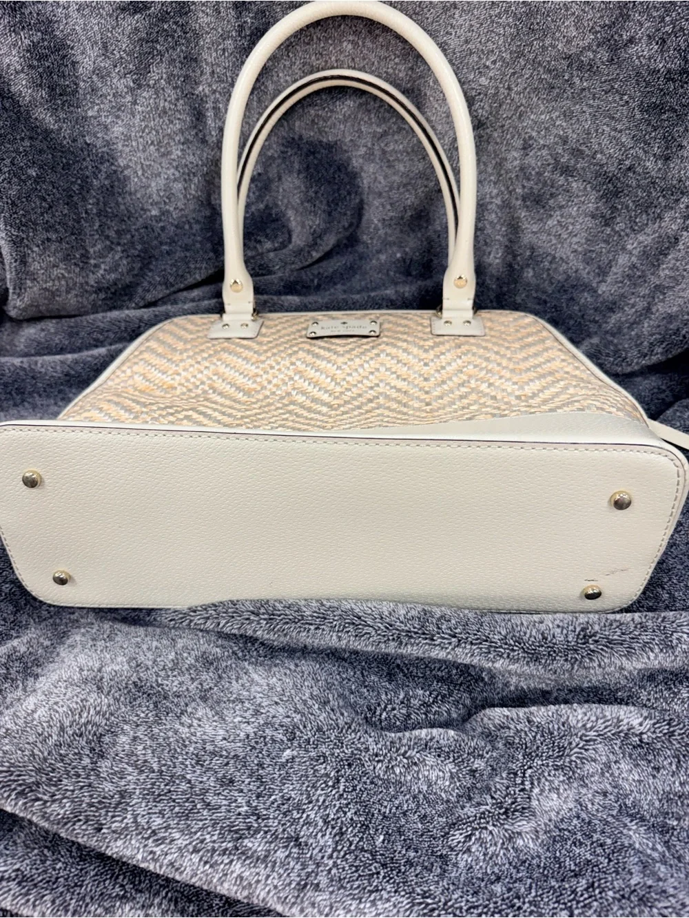 kate spade Cream Woven Dome Tote with White Trim